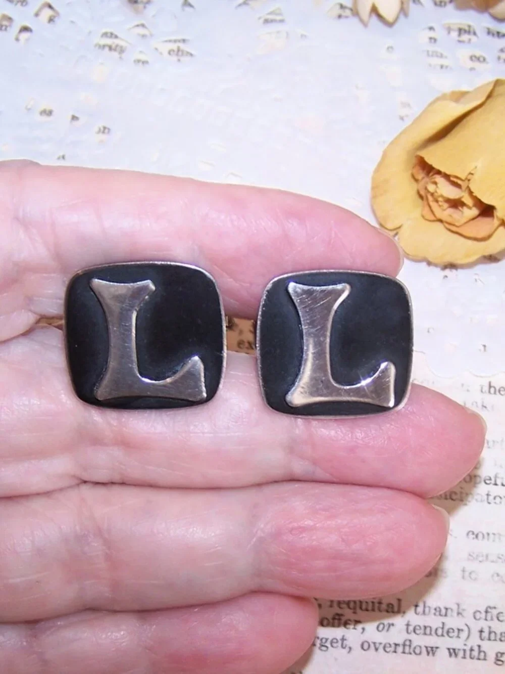 JOSE LUIS FLORES JLF Taxco Mexico Eagle 3 Sterling Silver Cufflinks - Initial L